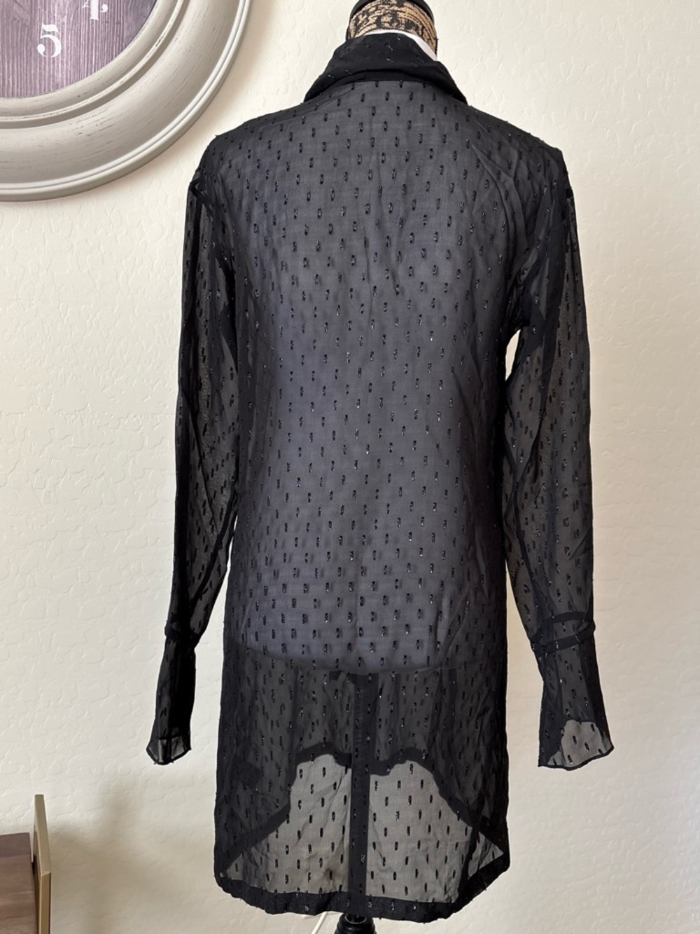 Theory Silk Chiffon Metallic Stitching Scarf Shirt Dress 2 without lining. - Picture 4 of 9